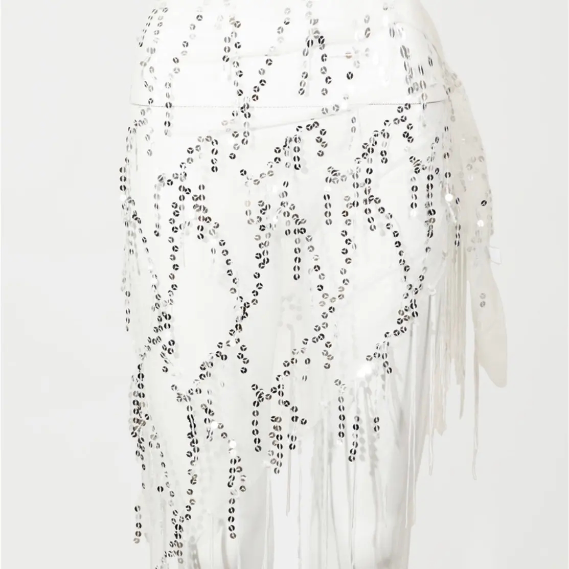 White Sequin Fringe Mesh Sarong