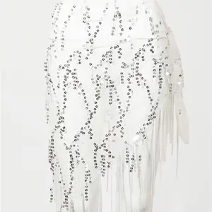 White Sequin Fringe Mesh Sarong