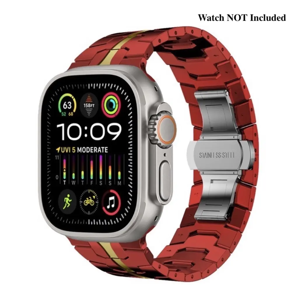 Iron-Inspired Stainless Steel Handle Smartwatch Strap, Waterproof Titanium Wearable Tech Accessory with Folding Buckle & Tool, Men's Connection-Compatible Accessory for 49/45/46/44mm Ultra 2/3 & Series 11/10/9/8/7/6/SE Smartwatches
