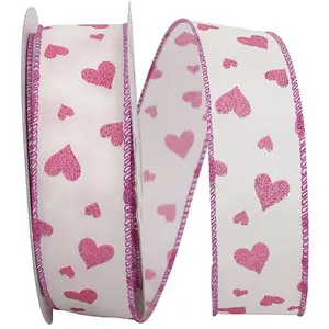 Valentine's Ribbon --- 25 yards --- 1 ½ inches -- Glitz Heart Wired Edge