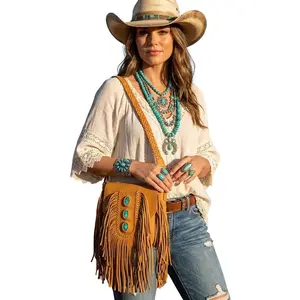 American Darling Desert Fringe Turquoise Stone Crossbody