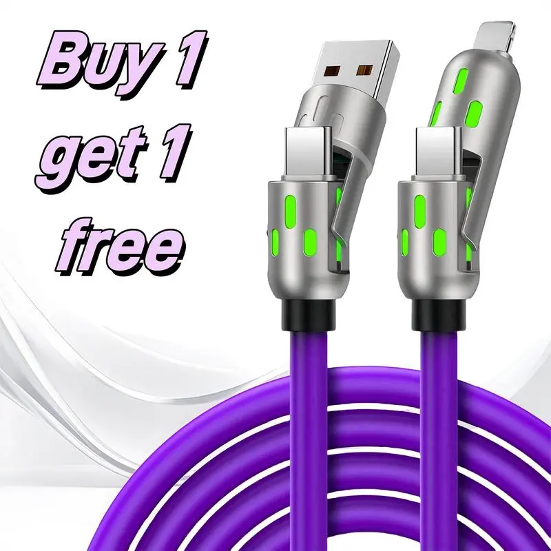 [Buy 1 Get 1 Free] 65W Max Fast Charging 4-in-1 Multi USB Cable 6.6ft, LED Breathing Light Data Sync Cord USB A Lightning Type C Universal Charger for iPhone 15/16 iPad Pro