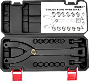 15 count Universal Pulley Holder Tool Kit, 1/2-inch drive ratchet Adjustable Spanner Wrench with Variable Pins 3.5mm, 4mm, 4.5mm, 5mm, 6mm, 6.5mm and 10mm fits Camshaft pulleys.