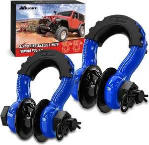Nilight 3/4" D Ring Shackle with Towing Pulley 2 Pack 4.75 Ton (9500 Lbs) 7/8" Pin Heavy Duty Off Road Recovery Shackle with Isolators Washer Kit for Jeep Truck Tractor Vehicle ATV UTV Winch Strap Hook Synthetic Winch Rope Adjustable Ropes Black