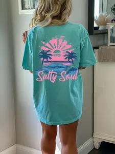 Salty Soul Summer Comfort Colors Shirt, Summer Vacation Tee Tshirt, Retro Graphic Summer Tee, Vintage Beach Shirt
