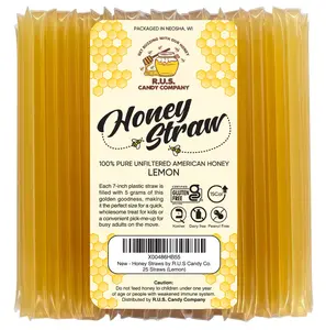 25 Pack Honey Sticks For Tea, Snacking, Honey Straws Packets Single Serve Stir Sticks, Natural Flavor by R.U.S Candy Company- (Lemon)