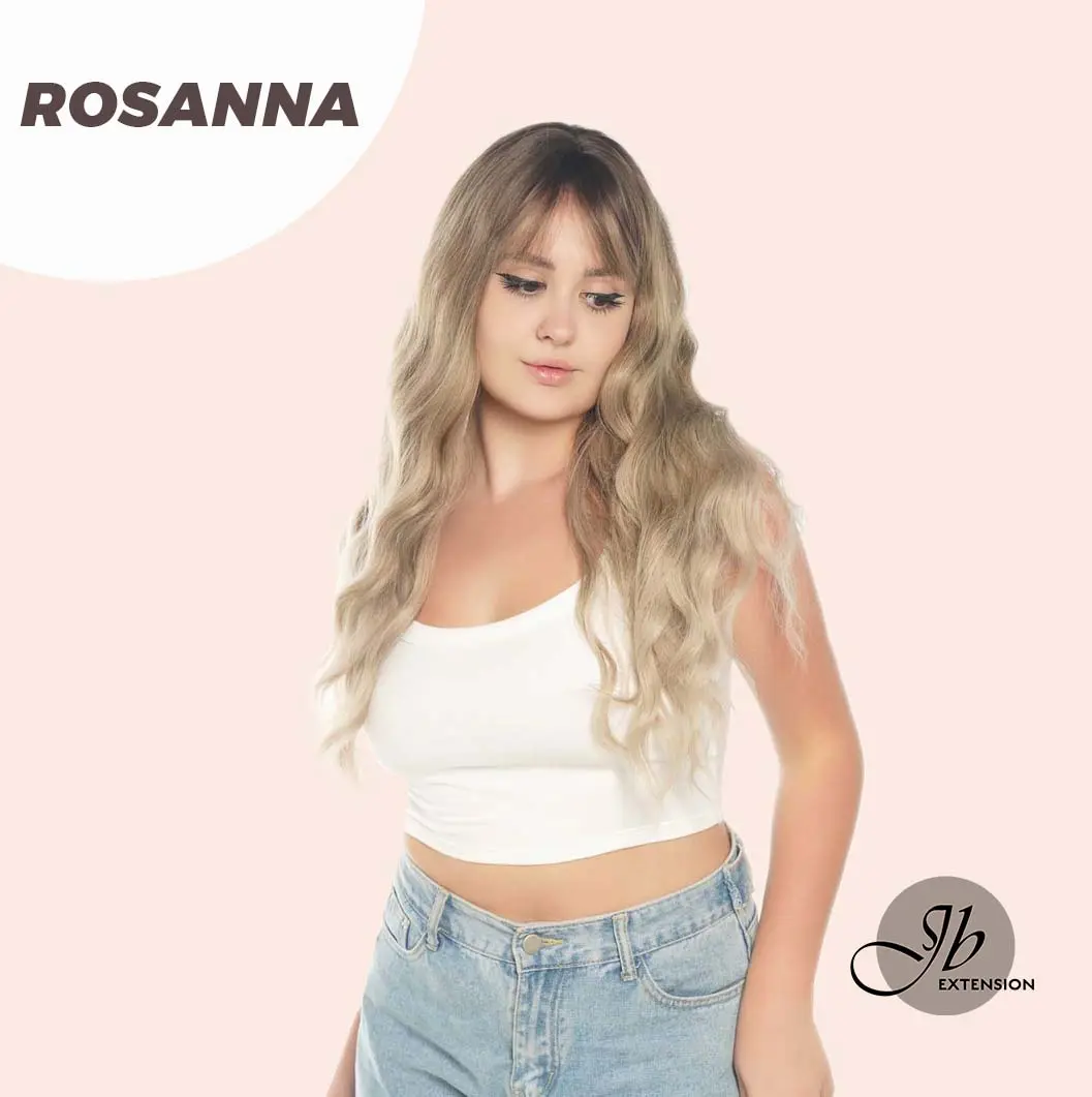 JBEXTENSION 28 Inches Long Body Wave Mix Grey Blonde Wig With Bangs ROSANNA