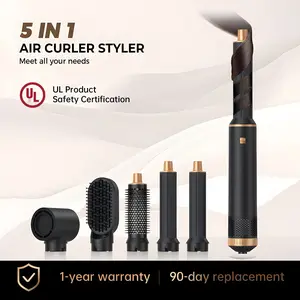 AURA 5-in-1 Dual Voltage Air Wrap Styler - Professional High-Speed Dryer Brush & Auto-Wrap Curler Set, Travel-Friendly Multistyler for All Types & Lengths, Creates Smooth Curls, Hair Curler