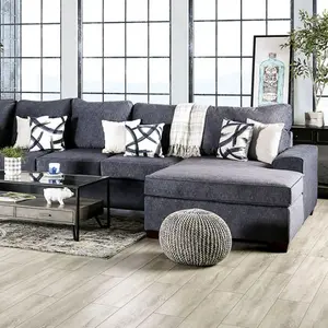 SM7771 3 pc Rosdorf Park Shoreditch Navy Fabric Sectional Sofa Set with Chaise Modern Aesthetic Comfortable Living Room Furniture