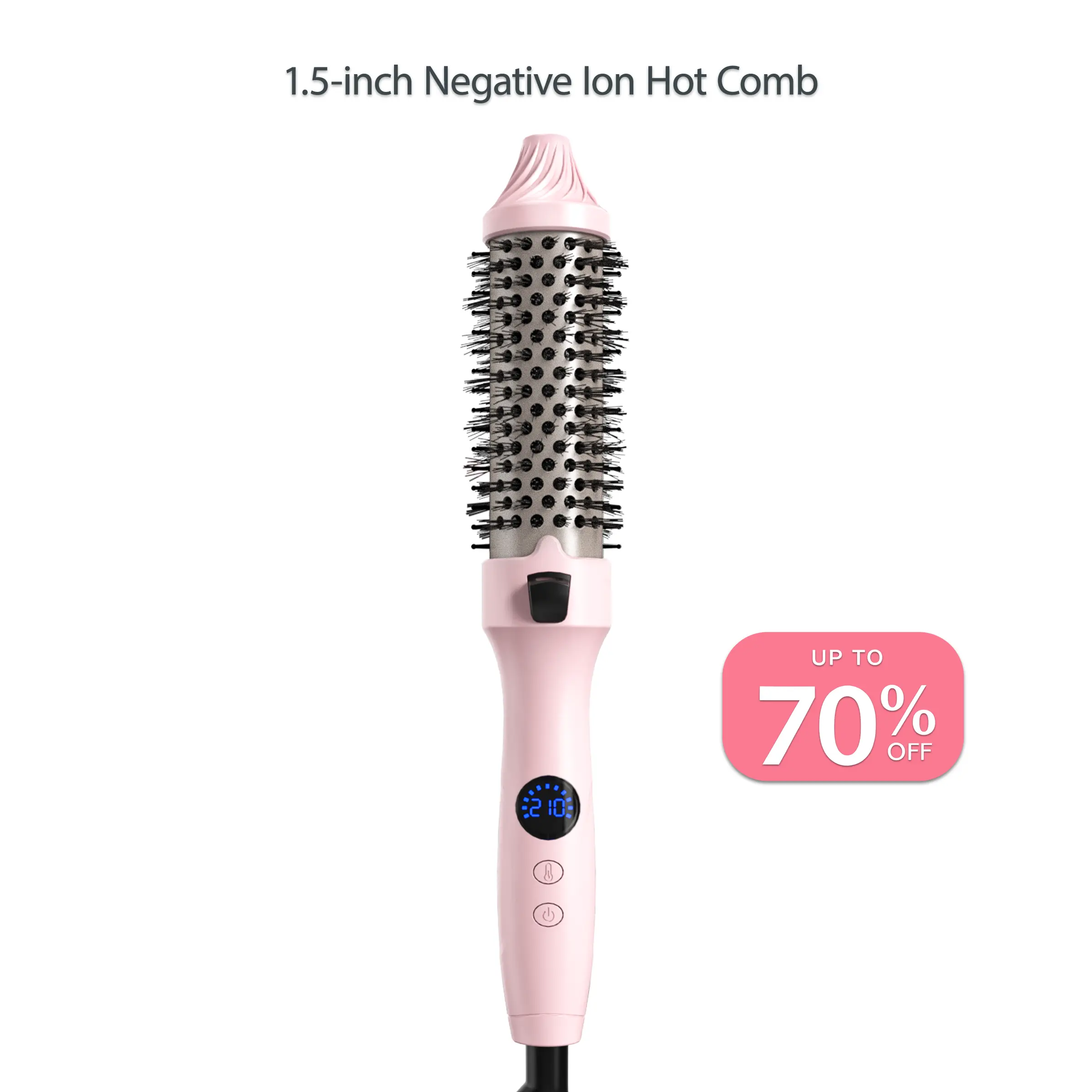 1.5-Inch Ionic Wavy Thermal Brush - Heated Hair Straightener with 11 Temp Levels, Adjustable Heat, Curling Function, 110-210°C Settings for Daily Smoothing & Light Waves, Suitable for Fine to Medium Hair, Adjust Heat