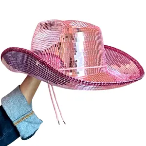 Disco Ball Cowboy Hat, Mirror Ball Hat, Mosaic Glass Tile Hat, Concert Music Festival Sparkling Hat, Bachelorette Bridal Shower Hat