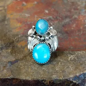 Navajo Made Turquoise Feather Ring GJ-RNG-0179 Size 6.5