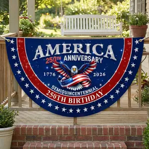 America 250th Anniversary Semicircular Flag Banner - 1776-2026 USA Bunting, Weatherproof Lightweight Semiquincentennial Patriotic Decor, Easy-Hang Outdoor Decor for Independence Day Porch Railing Display
