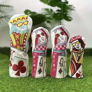 Jqk Embroidered Golf Club Head Covers Set, Golf Accessories, Fits Hybrid Driver & Fairway Woods, Includes Putter & Iron Covers, Magnetic Buckle Design
