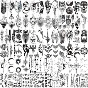 72 Sheets Tiny Temporary Tattoos Stickers, Fake Tattoos That Look Real And Last Long, Halloween Tattoos Include Black Scary Wolf Lion Tiger Skeleton Skull Tattoos sticker tattoo sleeve rising sun tattoo