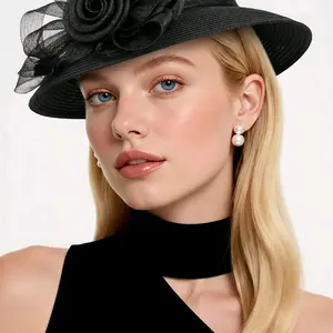Elegant Black Floral Church Hat – Luxury Statement Piece