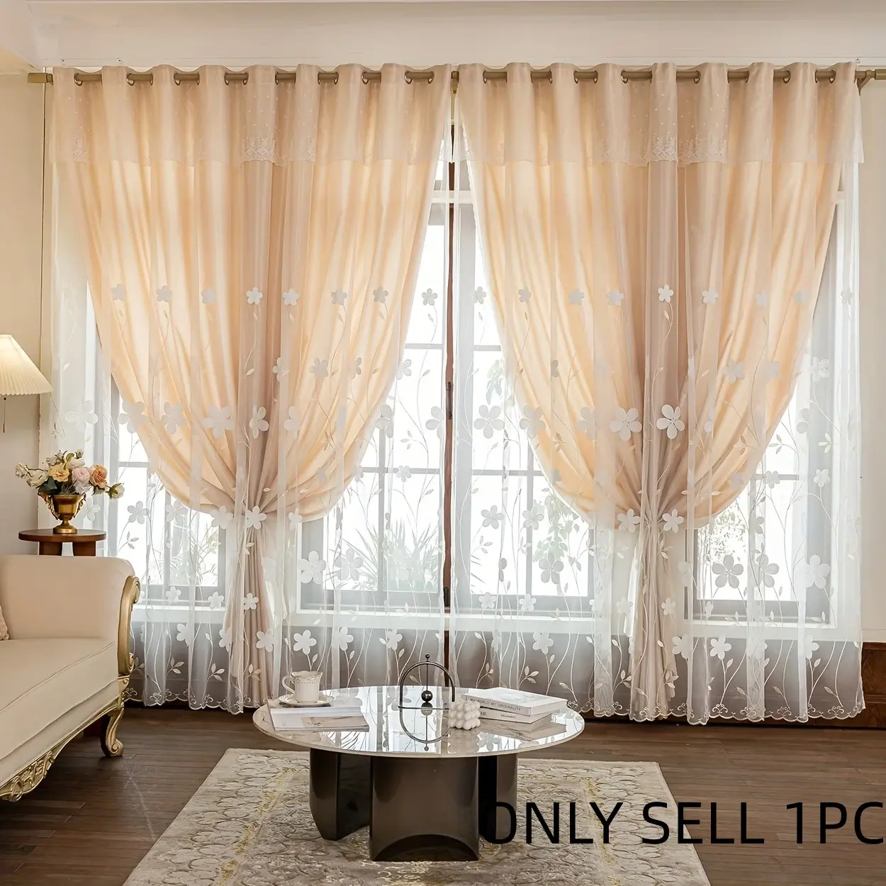 1pc Modern Country Embroidered Blackout Curtain with Sheer Layer, Ideal for Living Room, Bedroom, Kitchen, Balcony, Study Decor