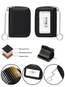 Zippered Accordion Card Holder, Women's Anti-Magnetic Large Capacity ID Card Case, 12 Slots & 2 Cash Pockets, Key Ring Included, Rfid Card Slots, RFID Blocking Pouch