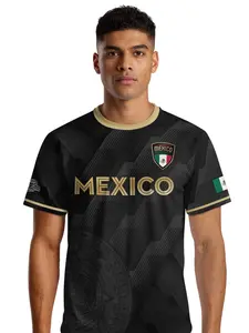 Mexico Soccer Jersey Style with Subtle Aztec Design, Fitted Short Sleeve Top, All Seasons Wear, Letter Pattern