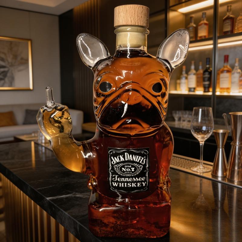 Bulldog Shaped Crystal Glass Whiskey Decanter, Portable Art Wine Storage Ornament for Home Party Festival Use, Exquisite Desktop Decor & Unique Christmas Gift Choice for Men and Couple
