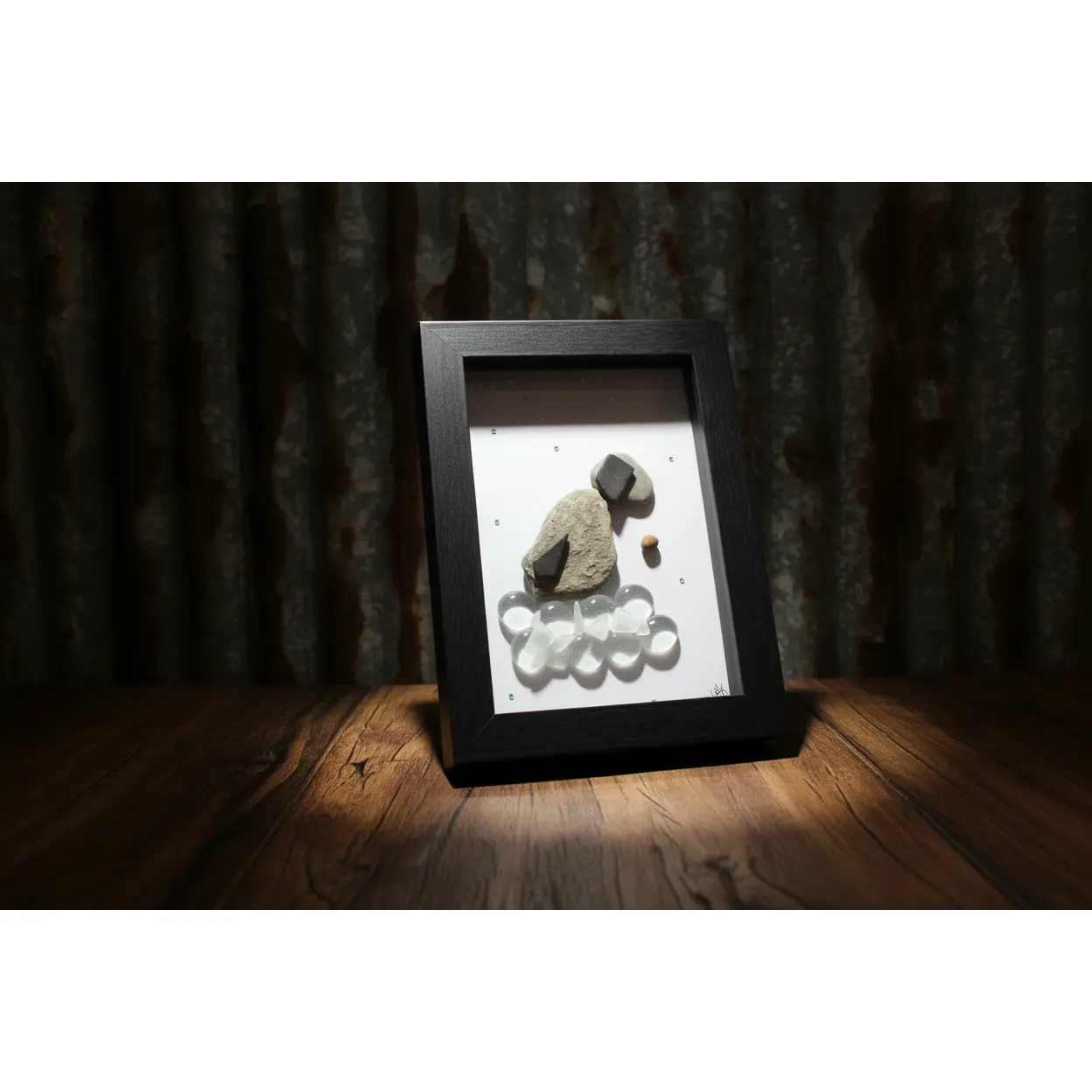 Handcrafted Dog Memorial Shadow Box Pebble Artwork - Nature-Inspired Glass Home Decor by Art by Amy, Frame