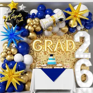 Royal Blue and Gold Graduation Balloons Garland Arch Kit 153Pcs, Graduation Decorations 2026 with Grad Cap, Certificate & Star Foil Balloons for Class of 2026 College High School Prom Supplies