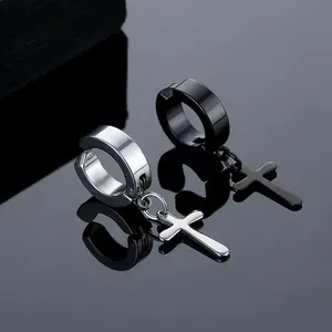 Non-piercing earring set for men and women Cross-shaped titanium steel ring pendant clip-on earrings
