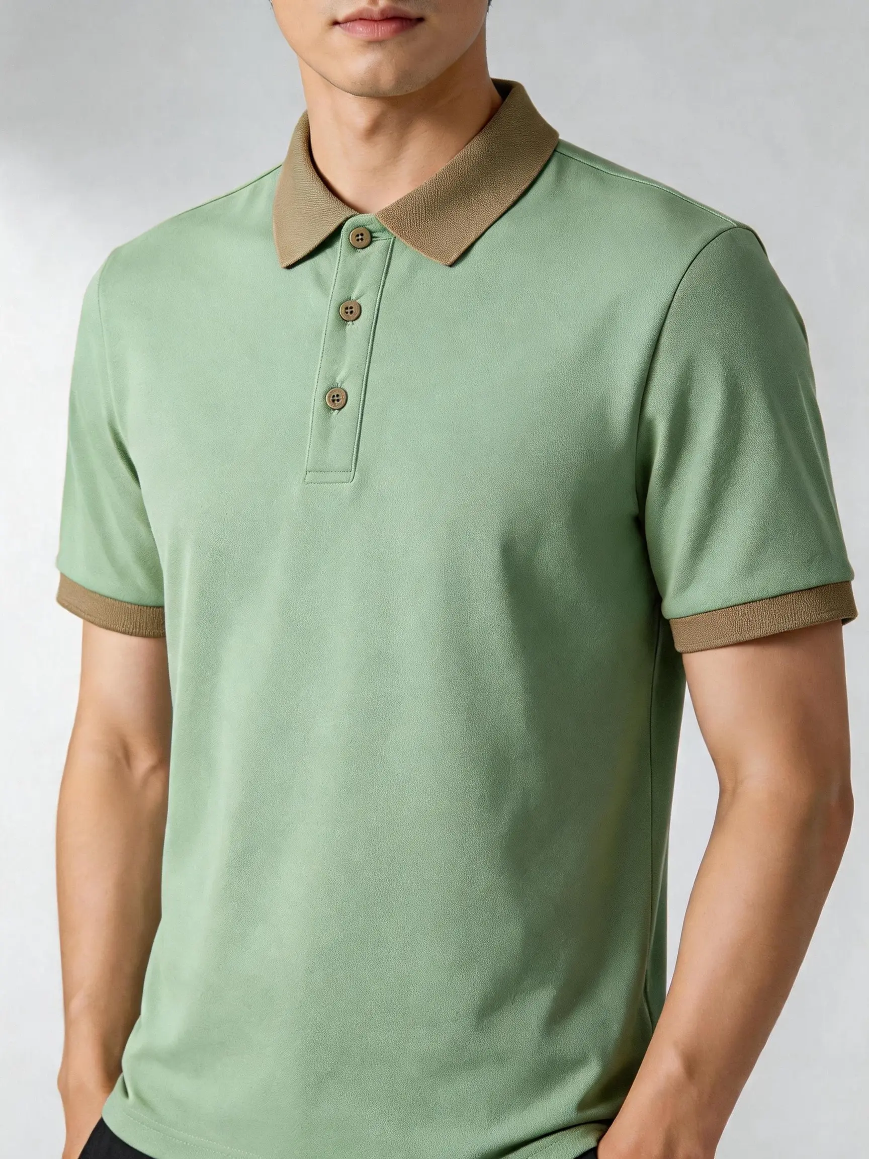 Men's Solid Menswear Polo Shirt - Contrast Collar, Penguin Embroidery, Breathable Shortsleeve Casual Top for Golf, Everyday Wear