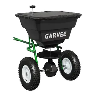 Tow-Behind Broadcast Spreader 85 LBS,Adjustable Flow Lawn Spreader with Universal Hitch & Hopper Cover,ATV UTV Lawn Tractor Pull Behind Fertilizer & Grass Seed Spreader for Yard,Farm & Winter Ice Melt,Black & Green