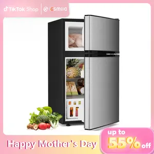 Kismile Compact Refrigerator with Freezer 2 Door Mini Fridge 3.2 Cu Ft Silver Adjustable Shelf Thermostat for Bedroom Office Dorm Kitchen