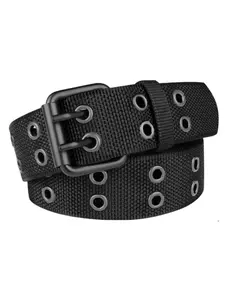 Trendy Canvas Belt for Men & Women, Street Style Belt, Versatile Casual Waistband, Durable Textile Material Adjustable Waist Belt, Textured Belt, Double Buckle Adjustable, Perfect for Daily Wear & Outdoor Activities