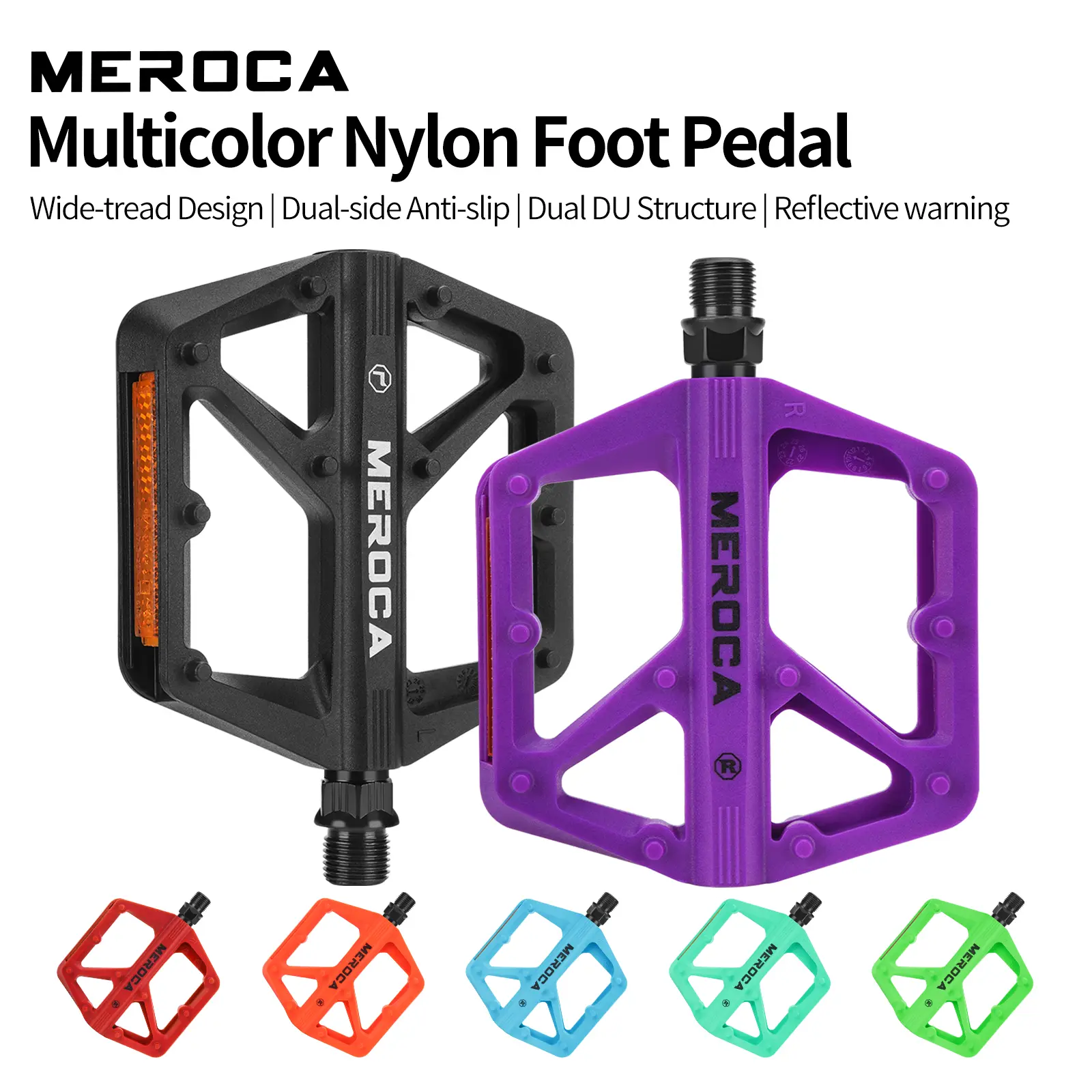 MEROCA Multi-Color Nylon Bike Pedals, Non-Slip Pedal with Reflector And Bearings