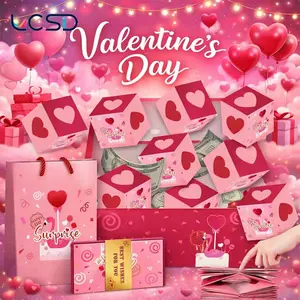 (20bounces)Surprise Explosion Gift Box Pop UpHoliday HaulMoney Holding Red Envelope with ColorfulConfetti Cash Folding Bouncing Luxury Presentfor Birthday Anniversary Valentine's DayProposal Christmas Celebration