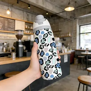 32oz Dual Drink Sports Water Bottle, Blue Leopard Print Stainless Steel Double Wall Insulated Cup, Thermal Bottle, Perfect Gift for Women, Home Outdoor Exercise Travel