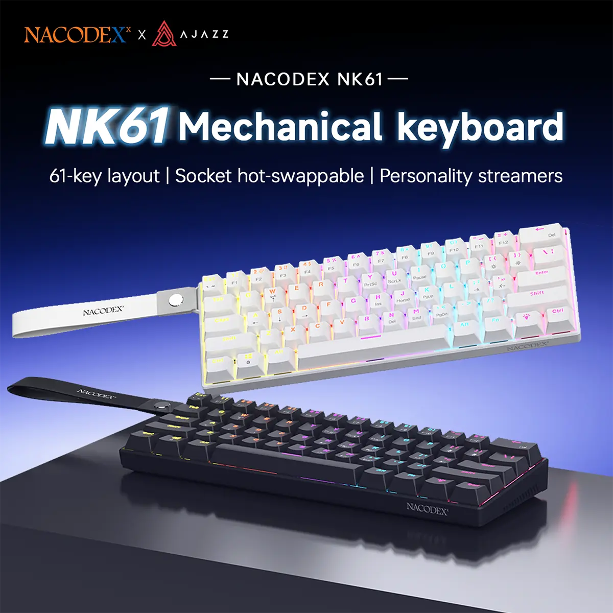 AJAZZ NK61 Mechanical Keyboard Hot Swappable ,  60%  Keyboard 61 Keys RGB Mixed Backlit Wired Red Switch Compact Gaming Keyboard for PC Mac Laptop