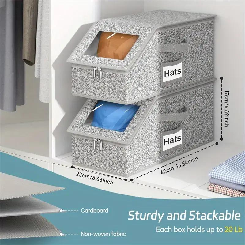 2 PCS Stackable Hat Storage Boxes for Baseball Caps, Holds Up to 24 Hats, Durable Cardboard Box for Men