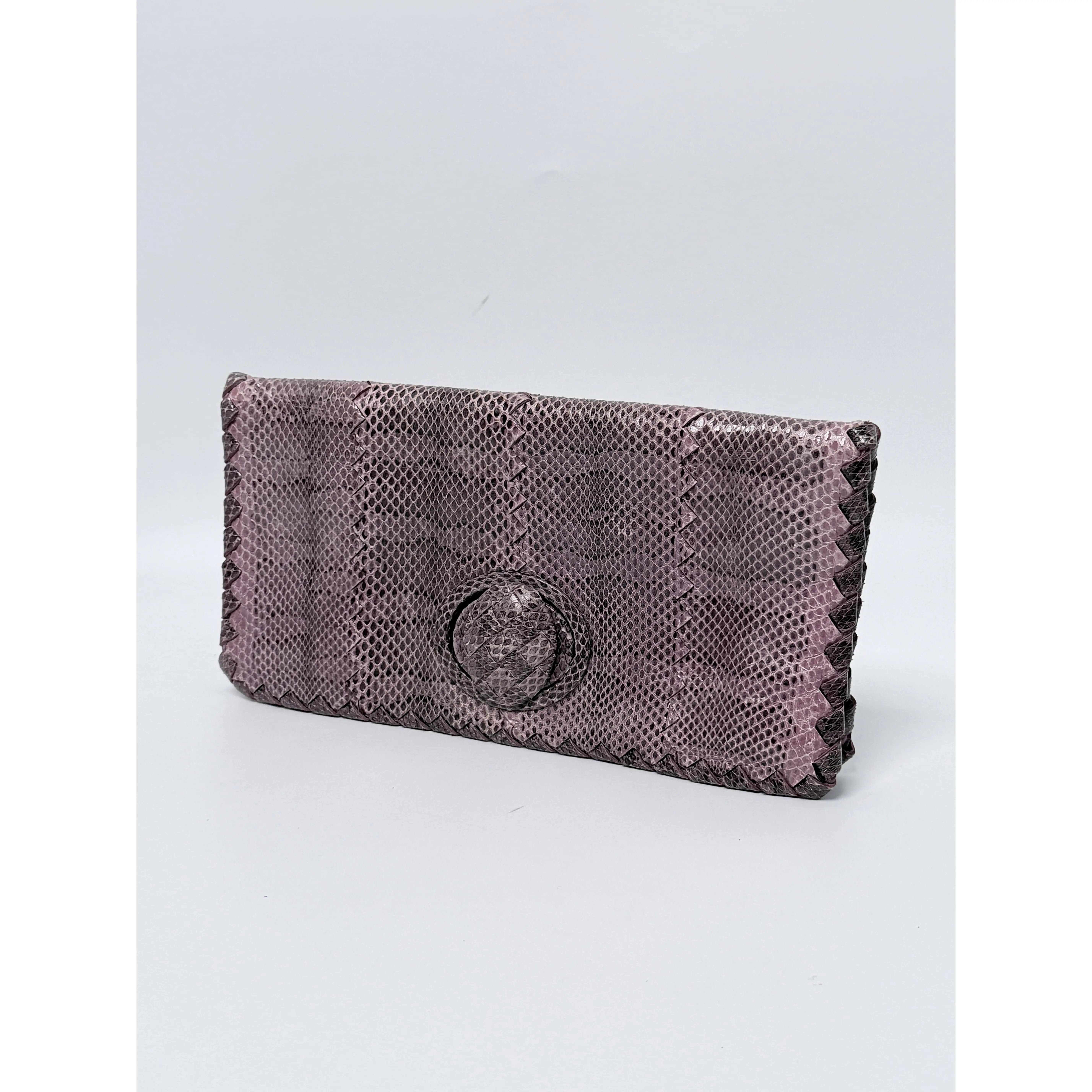 Pre-owned BOTTEGA VENETA Leather Clutches & Wristlets Snakeskin Turnlock Envelope Clutch Handbag Evening Bag JD068BV