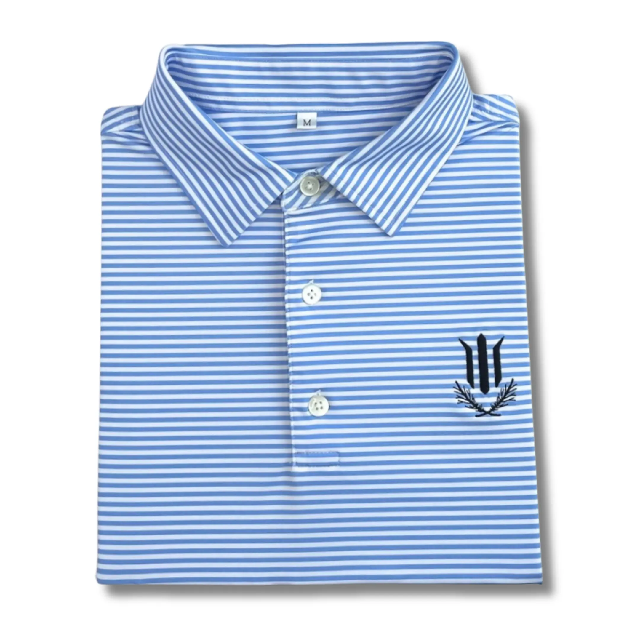 Pioneer Polo - Medium Fit Blue & White Striped Golf Shirt with Moisture-Wicking Spandex Polyester Blend for Performance & Everyday Wear