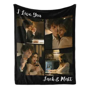 I love U Valentine's Day Gift Custom Blanket with Photo Personalized Blanket Customized Memorial Gift for Girlfriend Boyfriend