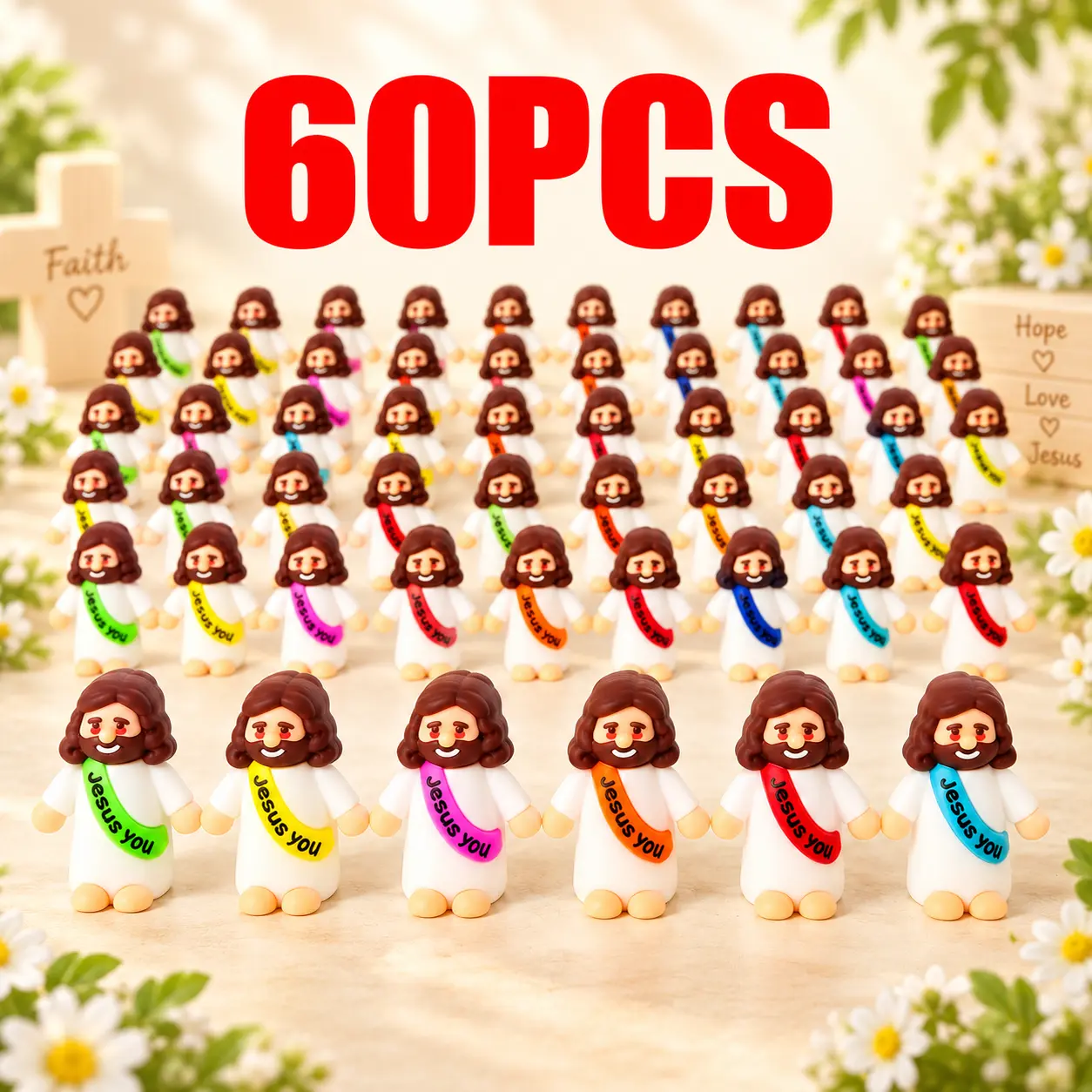 60PCS Little Jesus Figures, Mini Jesus Figurines in Bulk, Multicolor Tiny Jesus Figures, Miniature Figurines to Hide and Seek Religious Gifts for Easter Egg Stuffers (30PC) activity church