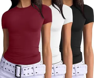 women shirt pack 3 Pack Short Sleeve Shirts Basic Slim Fit Crop Tops Going Out Tops 2025 Spring Summer Tight Tees Y2k Clothes Crewneck Minimalist