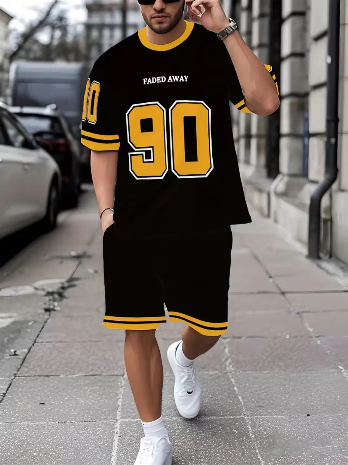 Men's Printed Short Sleeve T-Shirt + Shorts Set, Casual Sportswear Outfit, Athleisure Wear, Athletic Sports Clothing, Breathable Outdoor Wear, Beach Party, Pool Party, Sporty Set, Athleisure Summer Clothes