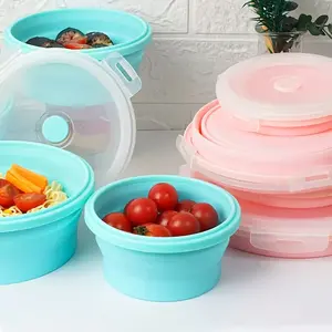 3pcs Round Silicone Meal Prep Containers Set - Stackable, Microwave & Refrigerator Safe, Leak-Proof Lids, Perfect for Camping, Picnics, and Home Use, Includes Noodles, Eggs, and Fruit