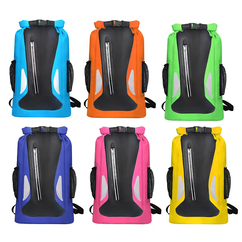 Reflective Outdoor Waterproof Backpack for Canyoning and Rafting, Outdoor PVC Rafting Waterproof Bucket Bag with Glow-in-the-Dark Feature