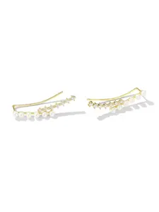 Gold Dipped Crystal Ear Climber Earrings with Faux Pearls and Cubic Zirconia