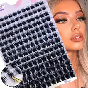 168 Fluffy Eyelash Clusters, Individual False Eyelash, 0.07mm D-Shaped Curl, 9-16mm Mixed Natural Style, 3D Volume Single Root Extension, Eye Makeup Tool