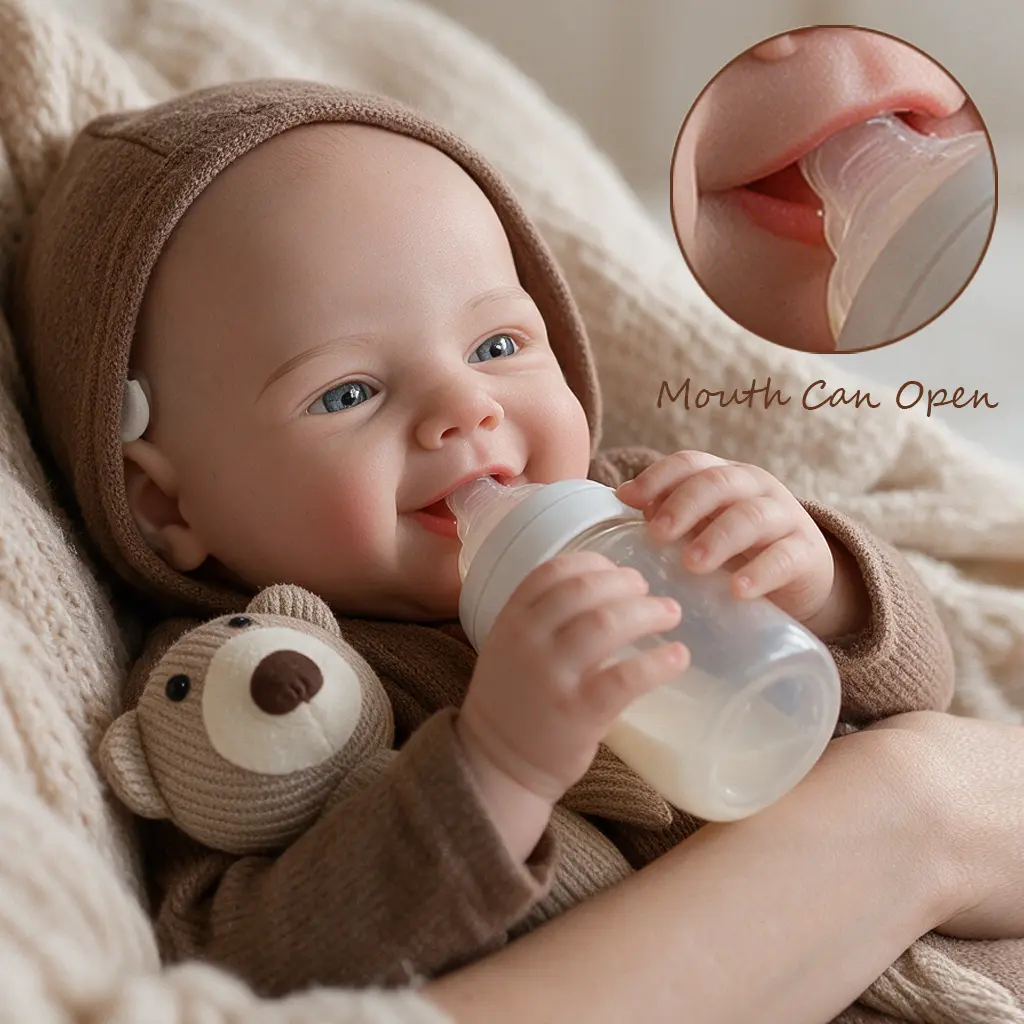 17-in Lifelike Newborn Doll, Full body silicon, Realistic Rebirth Girl Doll with Open Mouth & Realistic Skin Texture, Handmade Softness Toy for Kids, Birthday Gift, Realistic Rebirth Doll