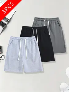3-pack men’s summer casual athletic shorts, loose straight cut, comfortable and breathable, suitable for running, fitness, training, and other outdoor activities