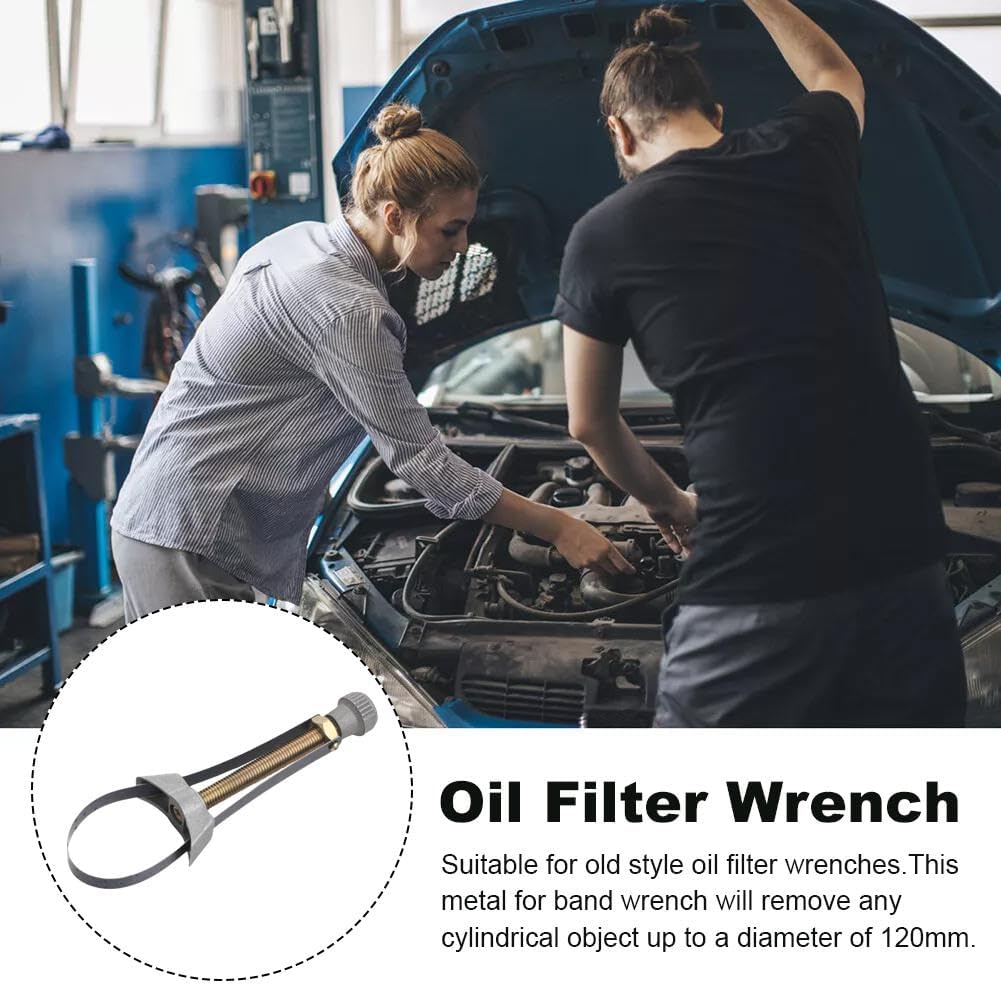 Adjustable Diameter Steel Strap Wrench for Car Oil Filter, Anti-Rust Coating, Solid Structure, Non-Slip Labor-Safe Grip, Universal Size for DIY Oil Change, Automotive Repair Maintenance on Most Sedans-SUVs