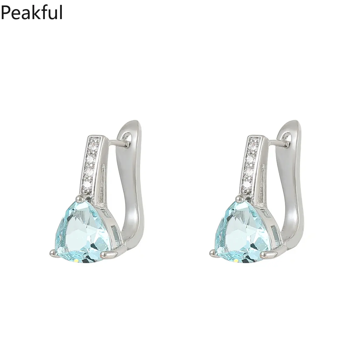 Silver Plated Aquamarine Teardrop Drop Earrings, Sparkly CZ Accent Huggie Earrings, Elegant Light Blue Gemstone Statement Jewelry, polished metal finish & secure setting, perfect for daily wear, office looks, weddings and formal occasions